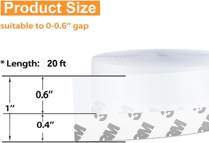 Door Weather Stripping Door Seal Strip Tape,Silicone Door Draft Stopper,Self Adhesive Shower Door Bottom Seal and Door Insulation Strip for Door Frame Windows and Glass Gaps 20 Ft (Transparent, 25mm)