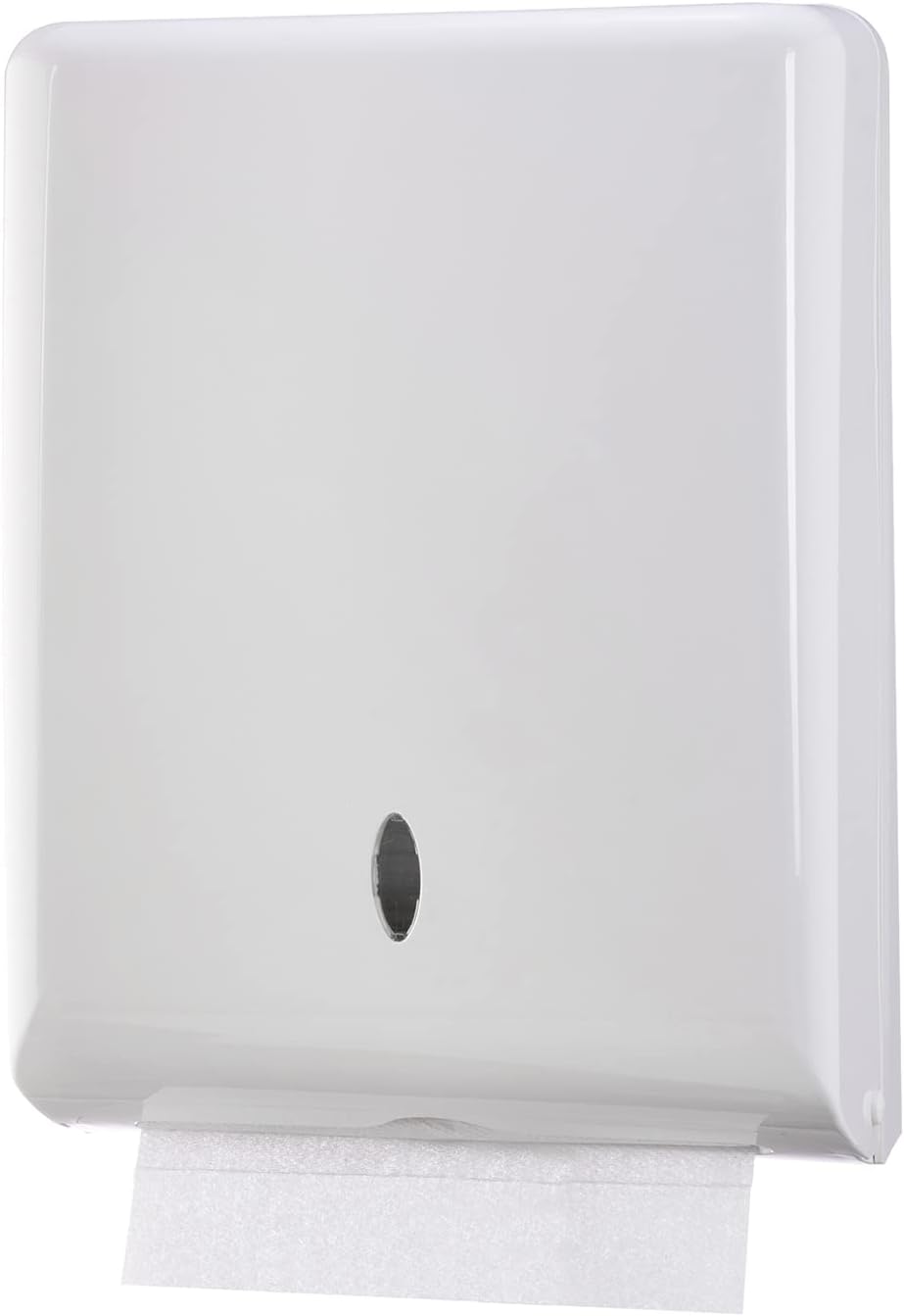 Commercial Paper Towel Dispenser Wall Mount, Holds 500 Multifold, Trifold, Z Fold, C Fold Hand Towels for Bathroom/Restroom, Office, Shop, or Home (White)