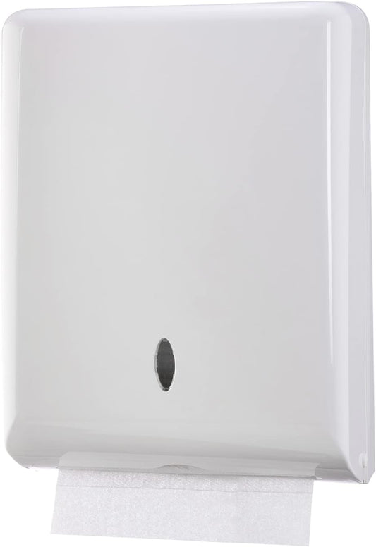 Commercial Paper Towel Dispenser Wall Mount, Holds 500 Multifold, Trifold, Z Fold, C Fold Hand Towels for Bathroom/Restroom, Office, Shop, or Home (White)