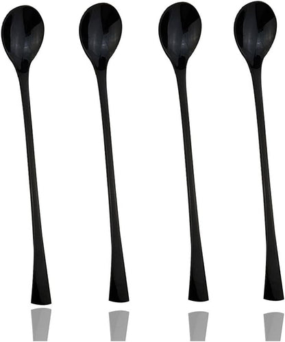 JASHII 18/10 Stainless Steel 4 Piece Mirror Polished Black Long Handle Ice Cream Spoon and Coffee Server Utensil Set - 18CM