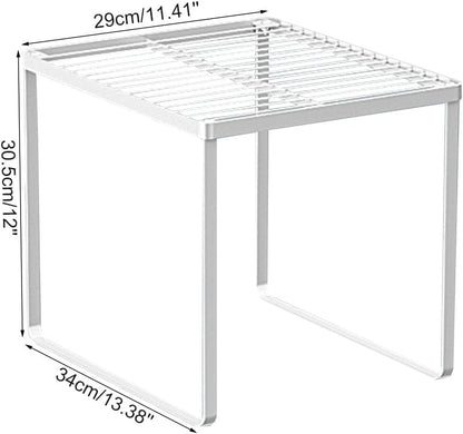 Kitchen Cabinet Storage Shelf Stackable Wire Spice Rack Organizer Heavy Duty Space Saver for Bathroom Bedroom Closet Laundry Room Office Countertop - White, Pack 1