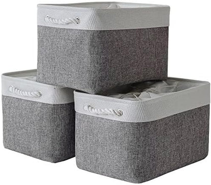 TheWarmHome Storage Baskets for Organizing, X Large - 3 Pack 17.7L×13.8W×9.8H in Foldable Storage Bins for Shelves, Fabric Storage Box for Closet Nursery Toy Gift (White & Grey)