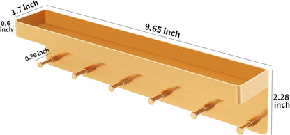 MKO Key Holder for Wall, Mail Organizer and Key Rack with Tray for Hallway, 6 Key Hooks Wall Mount Adhesive(Gold)