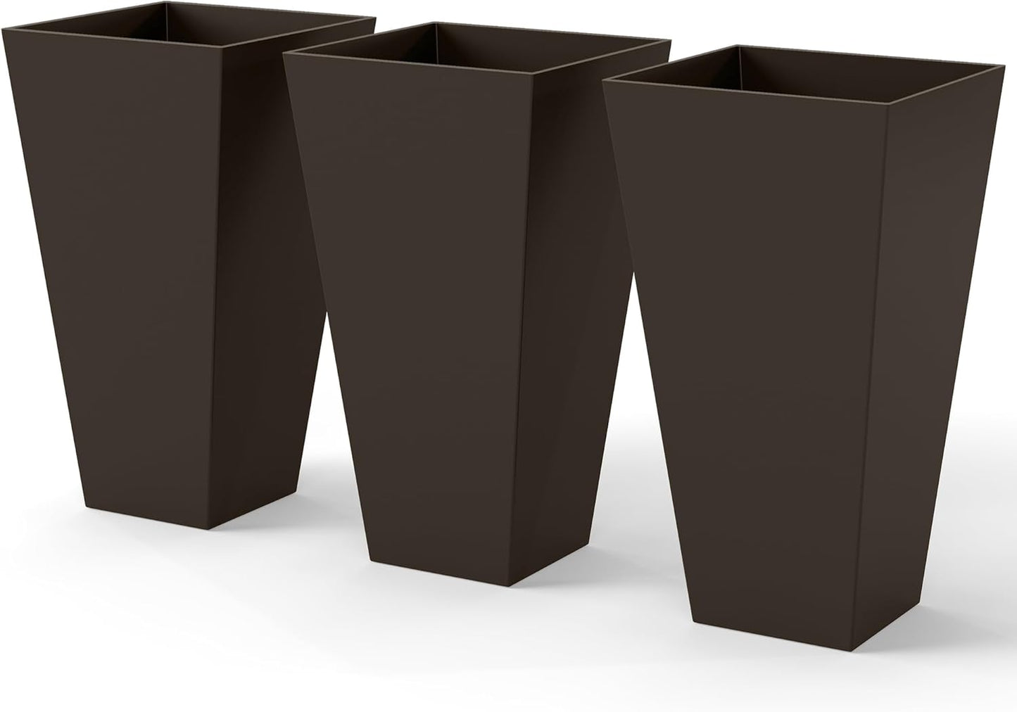 Outsunny Tall Planters for Outdoor Plants Set of 3, 28 in Taper Planters with Drainage Holes, Indoor Grande Plant Pots, Front Porch Decor, Brown