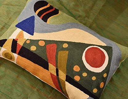 Lumbar Kandinsky Pillow Cover | Green Abstract Pillows | Modern Chair Cushion | Farmhouse Cushions | Handmade Wool Size 14x20