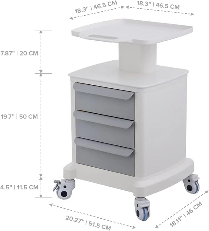 Professional-Grade 3-Drawer Utility Cart on Wheels - Trolley Cart w/ 3 Drawers & Utility Desk - Mobile Storage Cart, Cavitation Machine, Salon Supplies - Max 50kg/110lb Load…