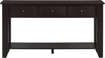 Farmhouse Modern Console Table 55.4-Inch Entryway Sofa Table with Drawers & Storage Shelf for Living Room Hallway Entrance, Dark Coffee
