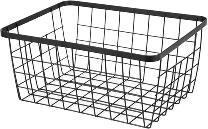 Kitchen Metal Wire Baskets with Handles Food Storage Organizer, Household Refrigerator for Cabinets,Pantry,Bathroom,Black,4 Pack