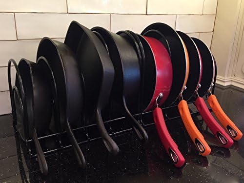 Heavy-Duty Pots and Pans Organizer | 5-Tier Cookware & Lid Storage Rack | Free-Standing or Wall-Mount | Kitchen Organizer for Cast Iron Skillets, Pots, Frying Pans, Lids | Red
