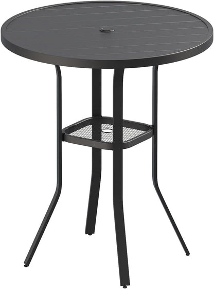 VICLLAX 35.5" Round Outdoor Bar Table, Bar Height Patio Table with Adjustable Umbrella Hole for Balcony, Black