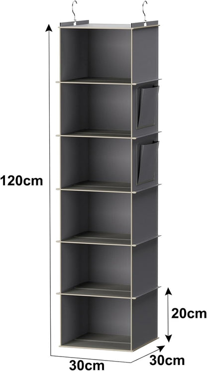 YOUDENOVA Hanging Closet Organizer and Storage, 6-Shelf Closet Hanging Storage Shelves, Grey