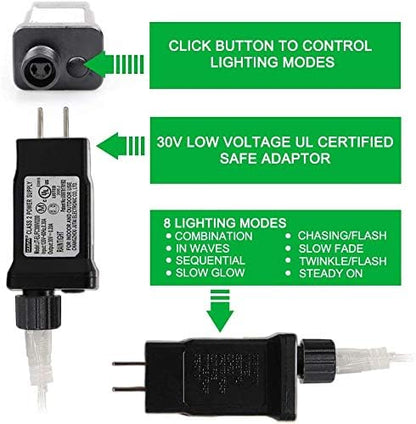 33FT 100 LEDs String Lights Waterproof Fairy Lights 8 Modes with Memory 30V UL Certified Power Supply for Home, Garden, Wedding, Party, Christmas Decoration Indoor Outdoor (Green)