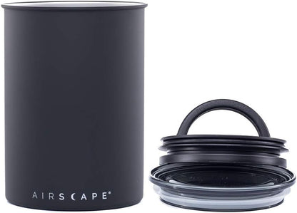 AirScape Planetary Design Stainless Steel Coffee Canister | Food Storage Container | US Patented Inner Plunger Lid REMOVES Excess Oxygen | Don't Buy airtight, Buy AIR-Less | (Medium, Matte Black)