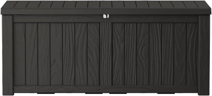 150 Gallon Lockable Resin Deck Box, Waterproof & UV-Resistant Outdoor Storage Box for Outdoor Cushion Storage, Garden Tools & Pool Accessories Storage, Black
