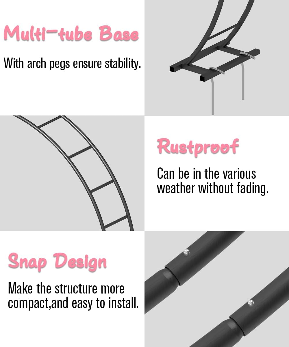 Queension Metal Arch Backdrop Stand 8Ft Wide 7Ft High, Wedding Arch Frame for Wedding Decorations, Balloon Arch Stand with Base for Ceremony, Outdoor Garden Arch Trellis for Climbing Plants, Black