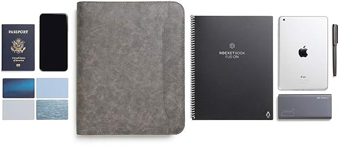 Forevermore Portfolios Padfolio Binder - Professional Faux Leather Travel Organizer Pouch for Tablet, Documents, Presentation Folders, Zipper Closure, Detachable 3-Ring Notepad - Gray