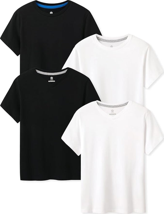 LAPASA Kids T-Shirts Short Sleeve (4 Pack) 100% Cotton Plain Top Tees Boy & Girl Unisex Toddler Children Tie Dye Summer K01