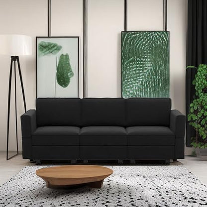 Belffin Modular Sofa Couch with Storage Seats Velvet 3 Seater Sofa for Living Room Black