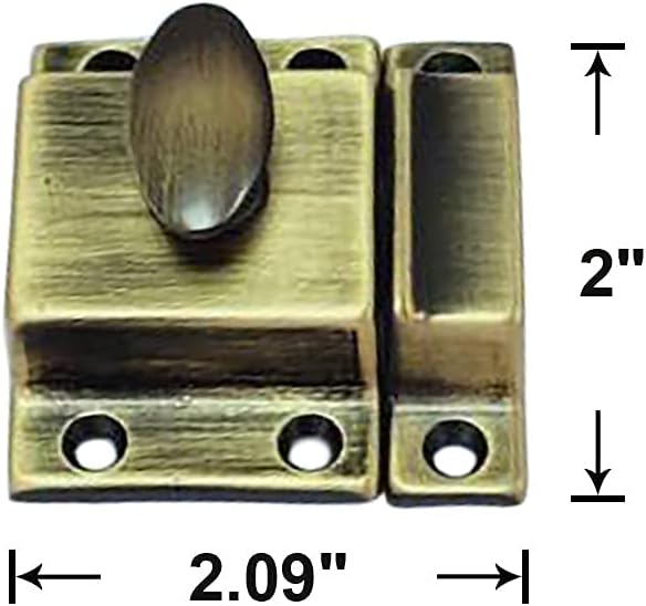 QCAA Traditional Large Oval Turn Cabinet Latch, Solid Brass, 2", for Cupboard & Other Furniture, Brushed Antique Brass, 1 Pack, Made in Taiwan