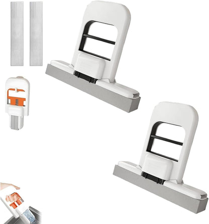 Mini Foldable Desktop Mop, Sponge Mop Wet and Dry Use Cleaning System, Self-Squeeze Small Mop for Bathroom Kitchen Desktop Glass Living Room Car (Black, 2pcs)