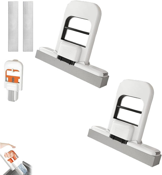 Mini Foldable Desktop Mop, Sponge Mop Wet and Dry Use Cleaning System, Self-Squeeze Small Mop for Bathroom Kitchen Desktop Glass Living Room Car (Black, 2pcs)