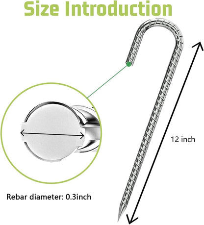 J-Hook-Rebar-Stakes-12 Inch, Ground Stakes Heavy Duty Rebar Stakes for Camping 50pcs Rebar Stakes Rust Proof Coated Metal for Flower Gardens Dog Fence Camping Tents Chicken Coop