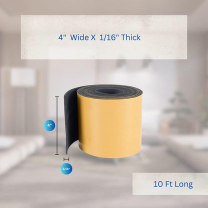 High Density Foam Weather Stripping Door Seal Strip Insulation Tape Roll for Insulating Door Frame, Window, Air Conditioner | Self Adhesive Sealing Weatherstrip (4 in x 1/16 in x 10 Ft, Black)