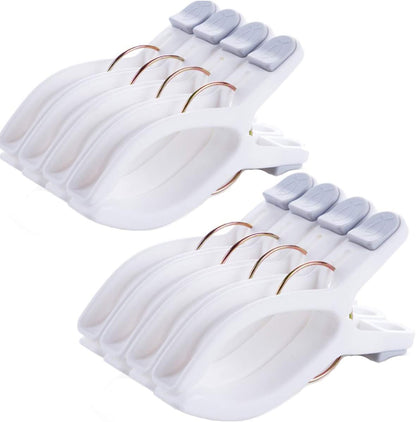 8 Pack Beach Towel Clips for Beach Chairs White Jumbo Size Towel Clamps Lounge Pool Chairs Plastic Clothes Pegs Hanging Clip Clamps Large for Cruise Vacation