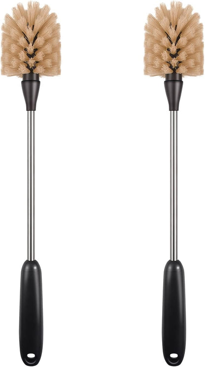 2 Pack Water Bottle Brush, 15-inch Long Handle Cleaning Brush, Kitchen Scrubber, Bottle Brush Cleaner, Suitable for Water Bottles, Cups, Glasses, Baby Bottles, Wine Glasses, Brown