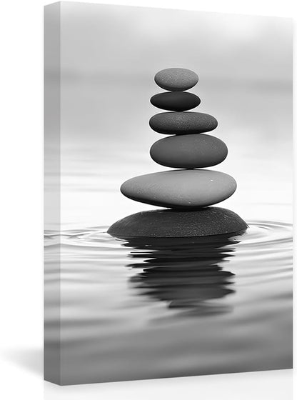 DOARTDO Zen Picture Wall Decor Black and White Zen Stone Canvas Wall Art Spa Stone Picture Print Bathroom Yoga Room Decor Frame (20.00" x 30.00", Zen Stone - 2)
