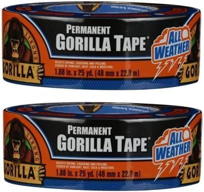Gorilla All Weather Duct Tape, Black, 1.88" x 25 yd | UV Resistant | Waterproof | For Outdoor Repairs | 2-Pack, Pack of 6