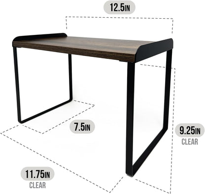 Mitus Shelf Organizer and Storage, Tiered Wood Cabinet Rack for The Kitchen Counter, Bathroom Counter, Pantry Cupboard, Office Desk Bookshelf, 12" Wide Walnut Brown and Black (Large)