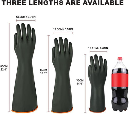 Heavy-Duty Latex Chemical Resistant Gloves - Reusable Long Rubber Dishwashing Gloves with Forearm Protection for Men - Waterproof, Industrial Safety Gear, Acid & Alkali Resistant, Oil-Proof,14“，2 Pair