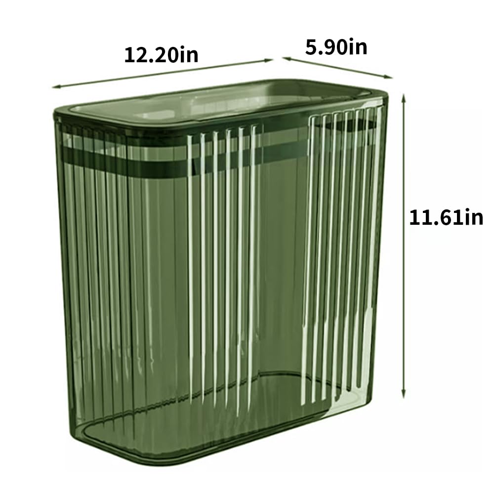 Transparent Trash Can, Bathroom Trash Cans with Lids, 3.5 Gallon Garbage Can for Bedroom, Office, Plastic Slim Waste Basket with Press Top Lid, 15L Clear Trash Bin for Home, Kitchen (Green)