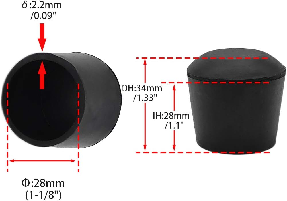 Flyshop Furniture Table Covers Non-Slip Durable Rubber Leg Tips Chair Leg Caps Floor Protectors Round Black 4PCS Size 28 mm, 1-1/8"