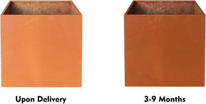 Corten Steel Planter Box Outdoor Planter Metal Square Large Steel Flower Pot Rustic Cube Patina Tall Plant 20 Inch Durable Antique for Commercial Residential Patio Deck Yard Garden