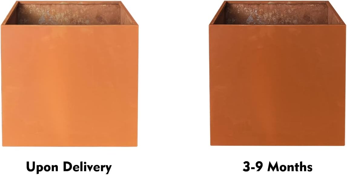 Corten Steel Planter Metal Square Planter Tall Cube Rustic Steel Planters 27.6 Inch Durable Antique Detached for Outdoor Commercial Residential Garden Patio Deck and Backyard