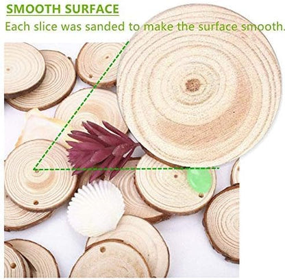Wood Slices 30 Pcs 2.4-2.8 inches TICIOSH Craft Unfinished Wood kit Predrilled with Hole Wooden Circles for Arts Wood Slices Christmas Ornaments DIY Crafts
