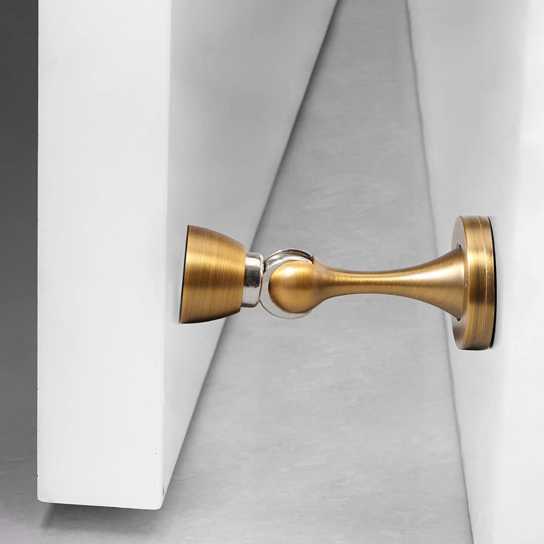 Door Stopper 4 Pack Magnetic Door Stops, Zinc Alloy Antique Brass Door Catch Door Holder Wall Floor Mounted, Metal Soft-Catch