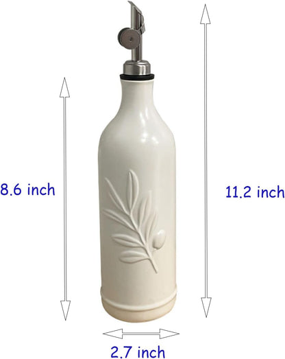 20 Oz Ceramic Olive Oil Dispenser Bottle, with Stainless Steel Spout & Funnel, Ideal for Oil, Vinegar, Coffee Syrup & Liquids (White)