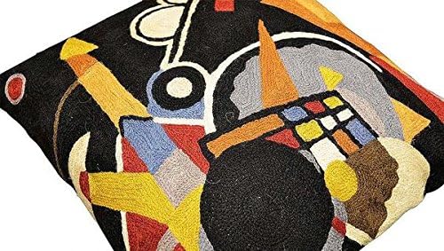 Kandinsky Grand Torre Kiev Pillow Cover Black Abstract Pillowcase Modern Couch Pillowsham Chair Cushions Handembroidered Wool 18x18 Inch
