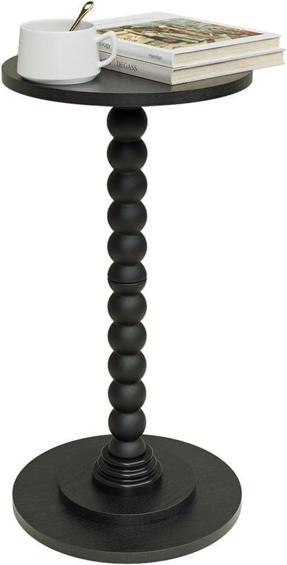 Masupu Round Side Table, Small End Table for Small Spaces, Pedestal Drink Table with Solid Wood Leg for Living Room, Bedroom, Corners(Black)