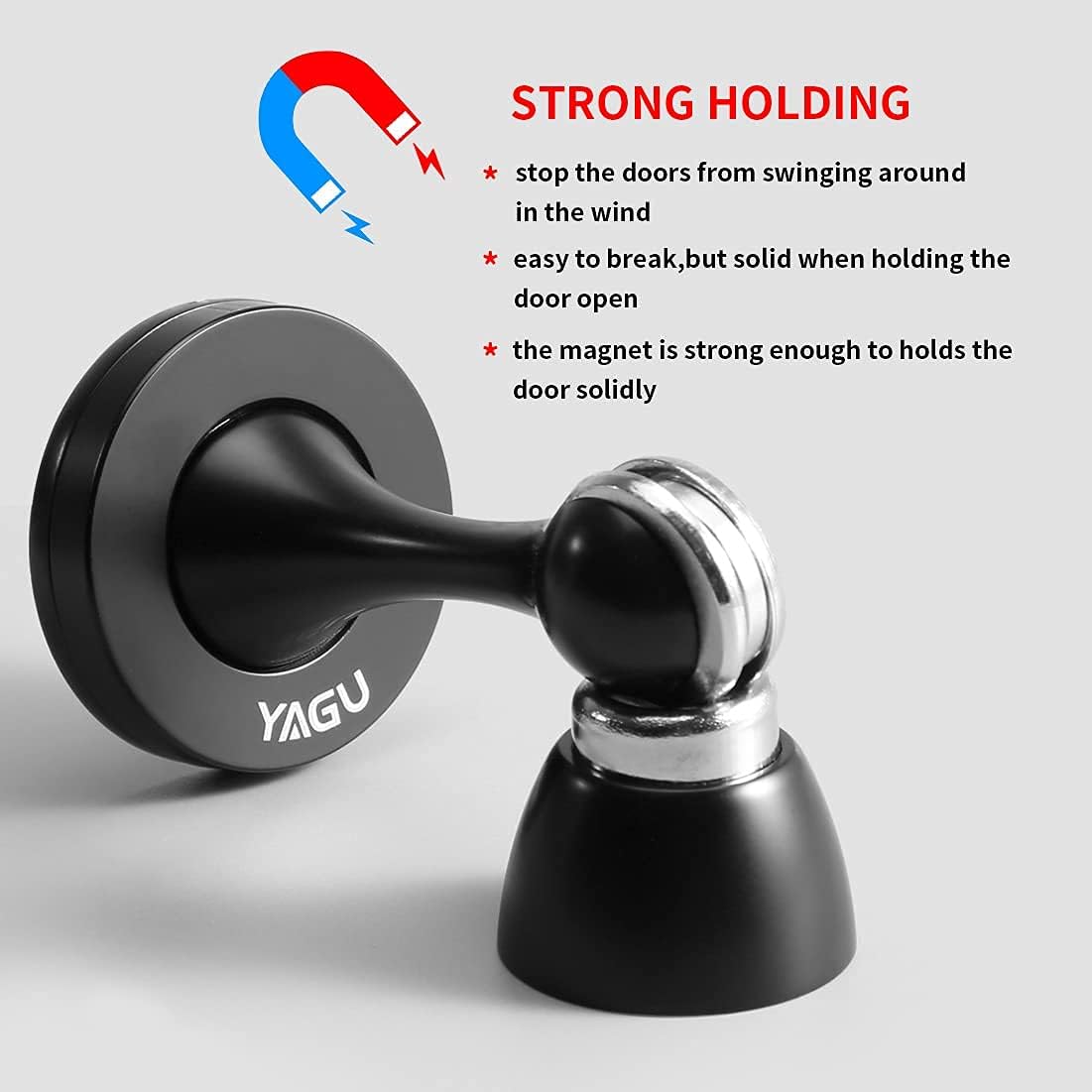 YAGU Door Stopper 6 Pack Magnetic Door Stops, Zinc Alloy Matte Black Door Catch Door Holder Wall Floor Mounted, Metal Soft-Catch