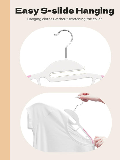 HOUSE DAY Pink Plastic Hangers 50 Pack, Slim Space Saving, Non Slip Hangers with Rubber Pads, Sturdy Coat Hanger for Closet, S-Shaped Clothes Hanger for Shirt, Suit, Pant, Skirt