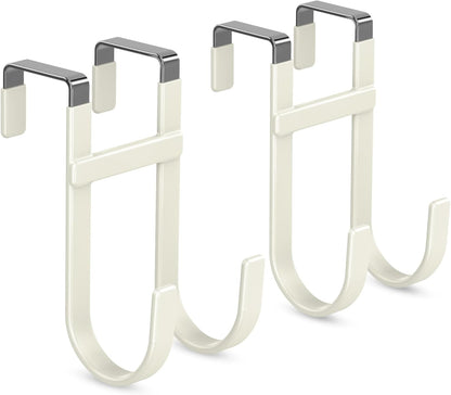 FYY Over The Door Hooks - 2 Pack Heavy Duty Dual-Hook Organizer Hanger with Non-Slip Rubber for Towels, Clothes, Hats & Bags Use in Bathroom, Bedroom, Kitchen - Fits Interior Doors Up to 1 3/8" Beige