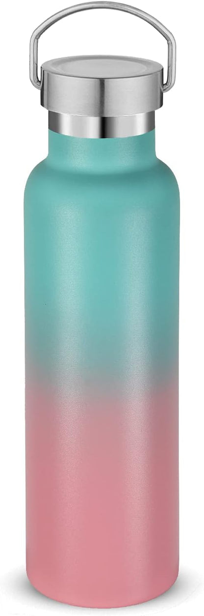 Neihepal Gradient Stainless Steel Water Bottles,20 Ounce Vacuum Insulated Double Wall Travel Bottle with Leak Proof Lid of Handle,Metal Reusable Standard Mouth Flask Thermoses for School,Hikers,Gift