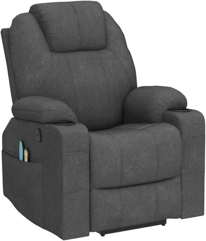 VIVIJASON Power Lift Chair Electric Recliner for Elderly Heated Vibration Massage Fabric Recliner Chair with 2 Remote Controls, Cup Holders, Side Pockets & USB Ports for Living Room (Grey)