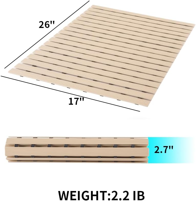 PADOOR Shower-Mat Non Slip, Heavy Duty Bathtub-Mat Curlable Quick Drain Sturdy Bath Tub Mat Without Suction Cups for Indoor Outdoor Use 17x26 Inch Beige