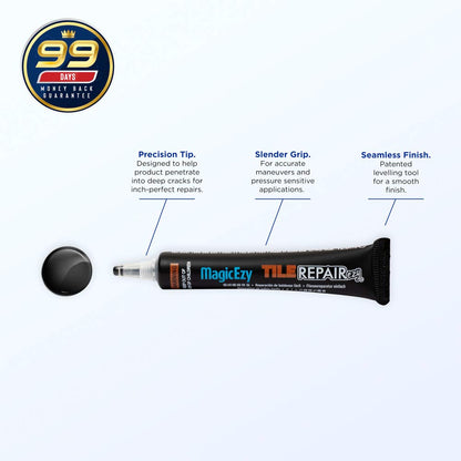 MagicEzy Tile RepairEzy (Black) - Porcelain Glaze Repair Filler - Fix Chips and Holes in Tiles Fast - Floor Tiles,Wall Tiles, Tubs, Showers, China
