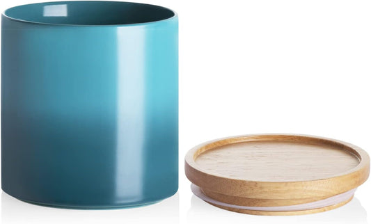 Sweejar Ceramic Food Storage Jar, Stackable Kitchen Canisters, Containers with Airtight Seal Wooden Lid for Serving Ground Coffee, Tea, Sugar, Salt and More - 16 Fl Oz (Gradient Blue)…